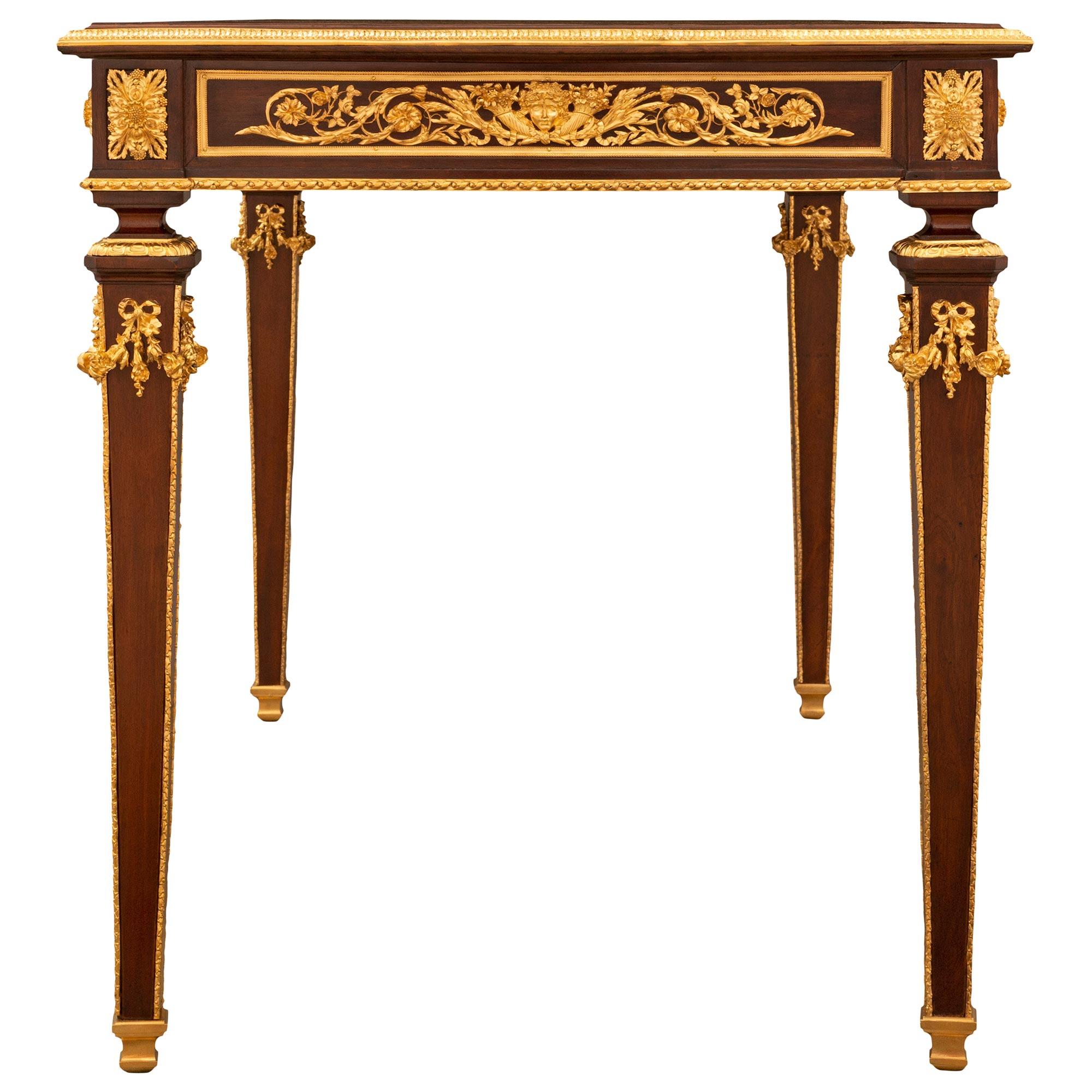 French 19th Century Belle Époque Period Mahogany, Brass and Ormolu Desk For Sale 1