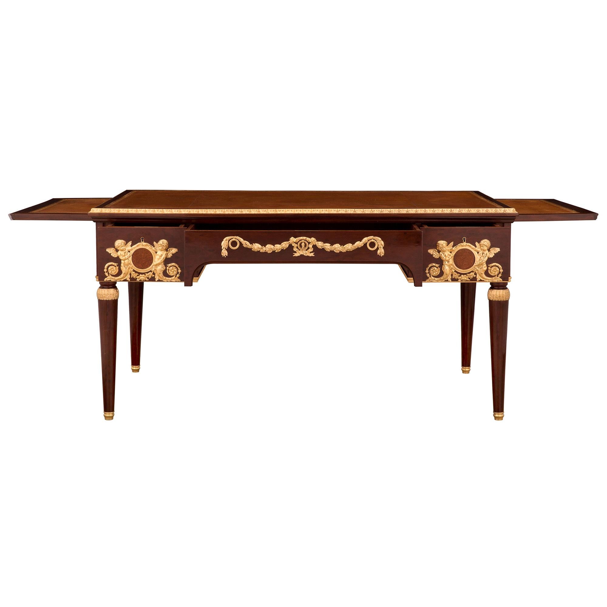 French 19th Century Belle Époque Period Mahogany, Burl Walnut and Ormolu Desk In Good Condition For Sale In West Palm Beach, FL