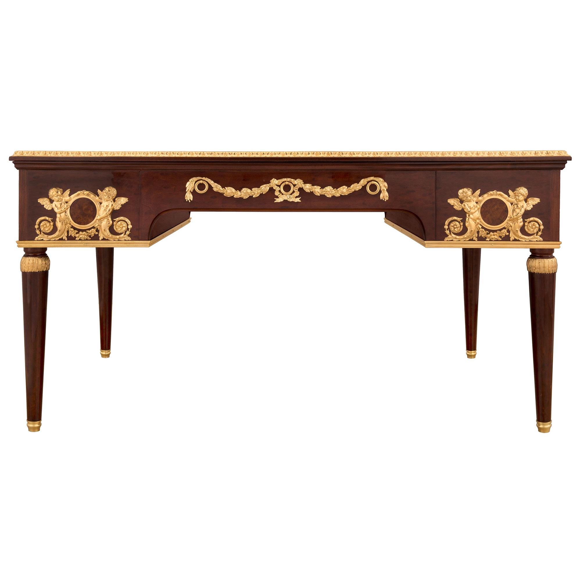 French 19th Century Belle Époque Period Mahogany, Burl Walnut and Ormolu Desk For Sale 3