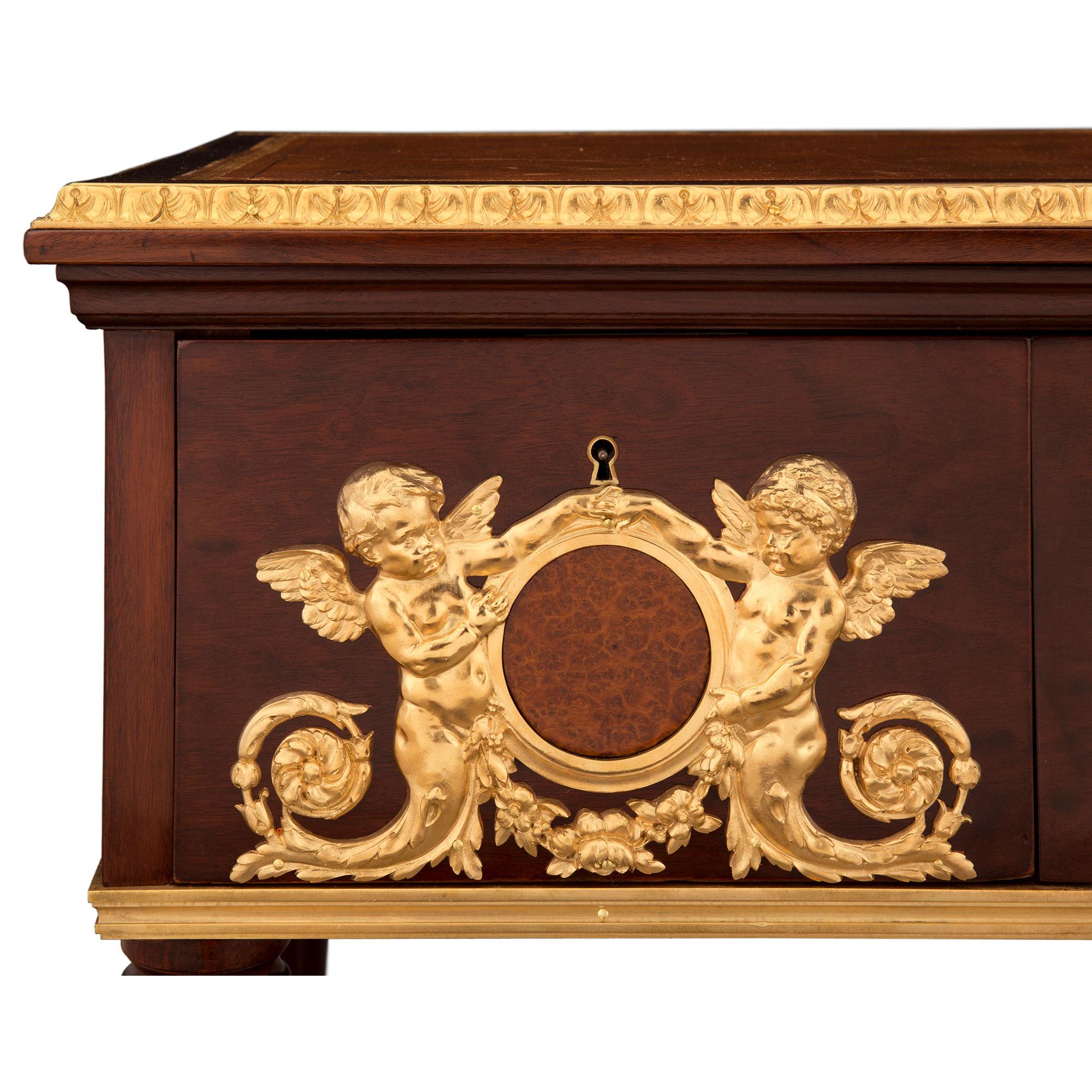 French 19th Century Belle Époque Period Mahogany, Burl Walnut and Ormolu Desk For Sale 4