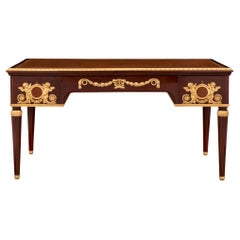 Antique French 19th Century Belle Époque Period Mahogany, Burl Walnut and Ormolu Desk