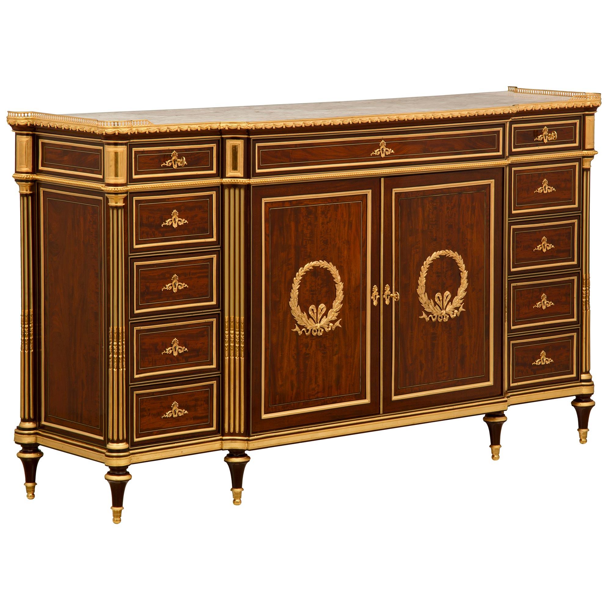 Louis XVI French 19th Century Belle Époque Period Mahogany, Ormolu And Marble Buffet 