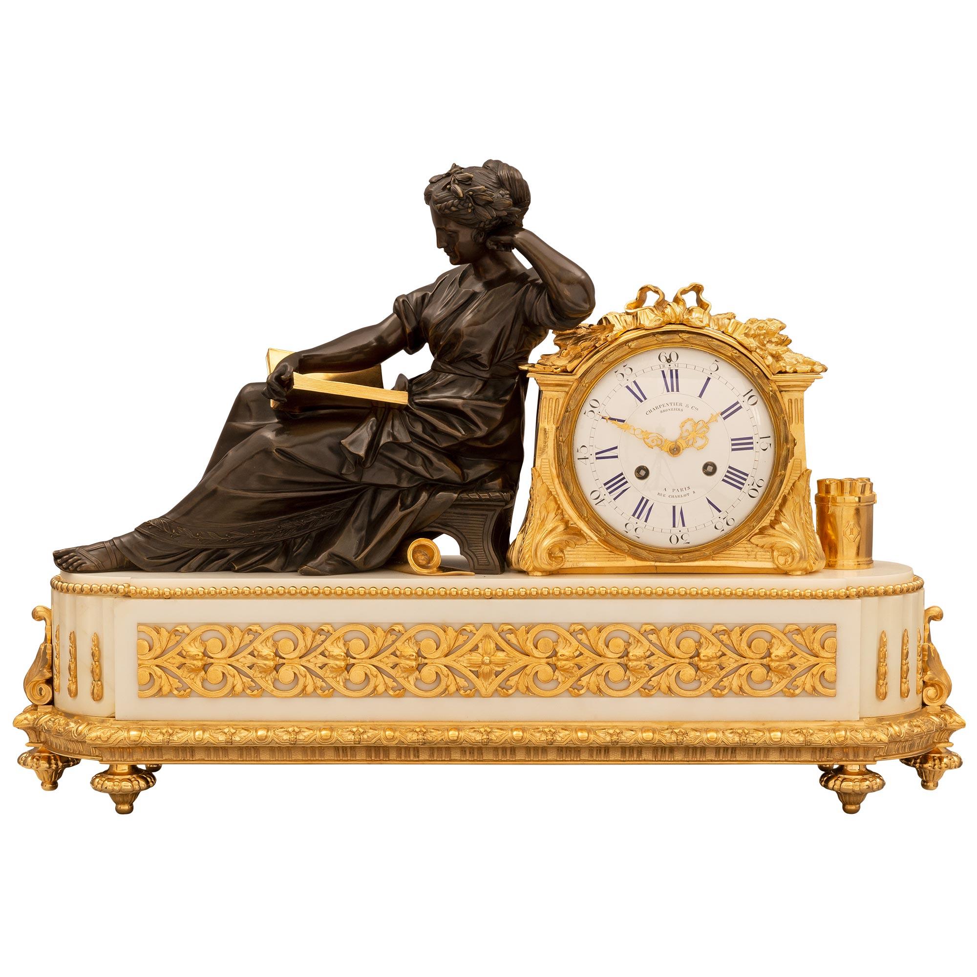 French 19th Century Belle Époque Period Marble Clock By Charpentier & Cie. For Sale 6