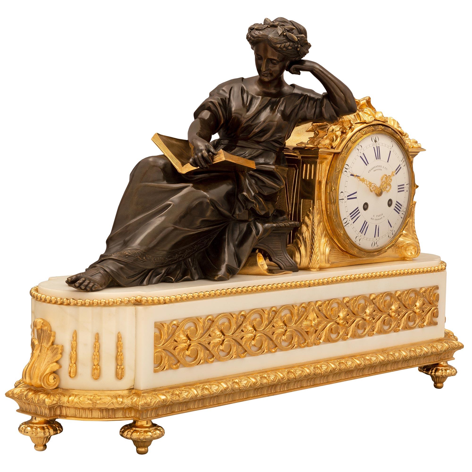 Louis XVI Horloge en marbre d'époque Belle Époque, 19e siècle, par Charpentier & Cie. en vente