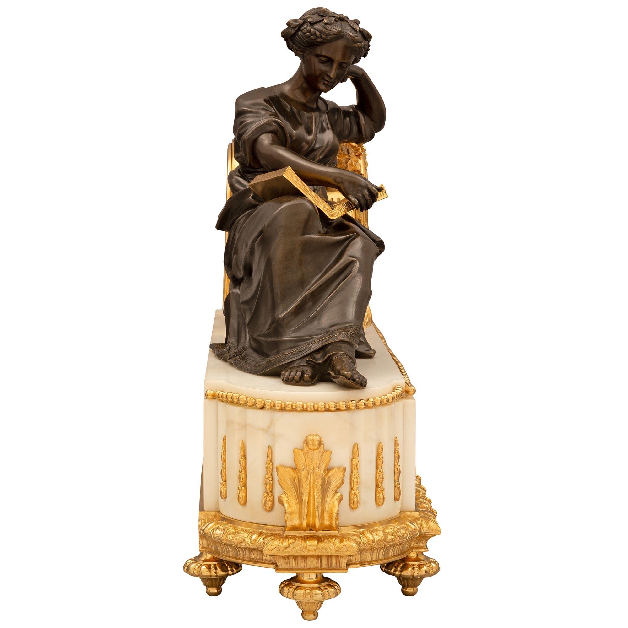 Louis XVI French 19th Century Belle Époque Period Marble Clock By Charpentier & Cie. For Sale