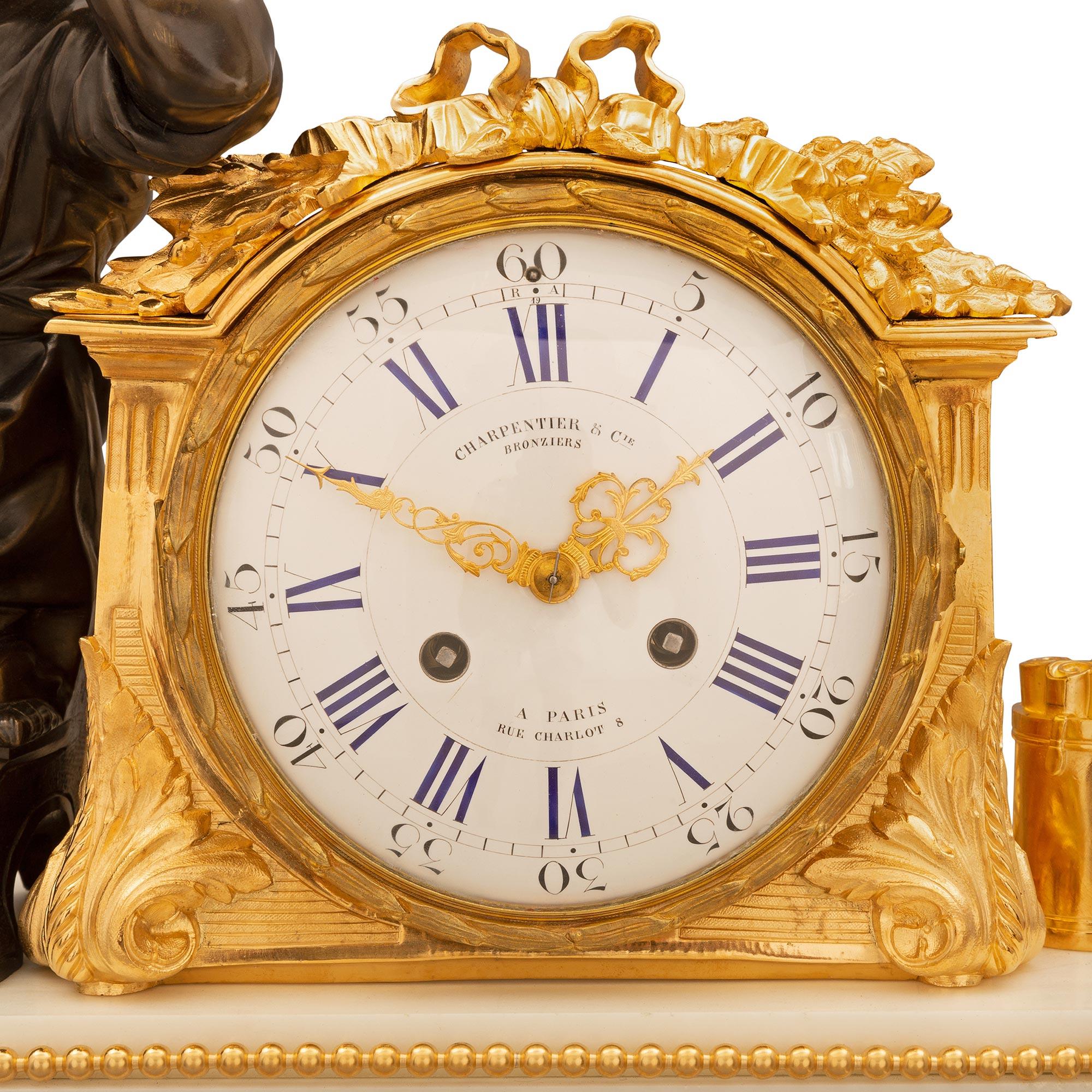 French 19th Century Belle Époque Period Marble Clock By Charpentier & Cie. In Good Condition For Sale In West Palm Beach, FL