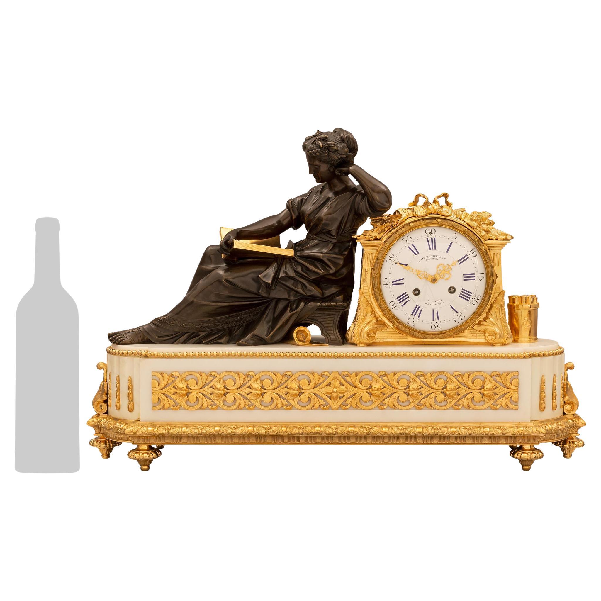 French 19th Century Belle Époque Period Marble Clock By Charpentier & Cie. For Sale