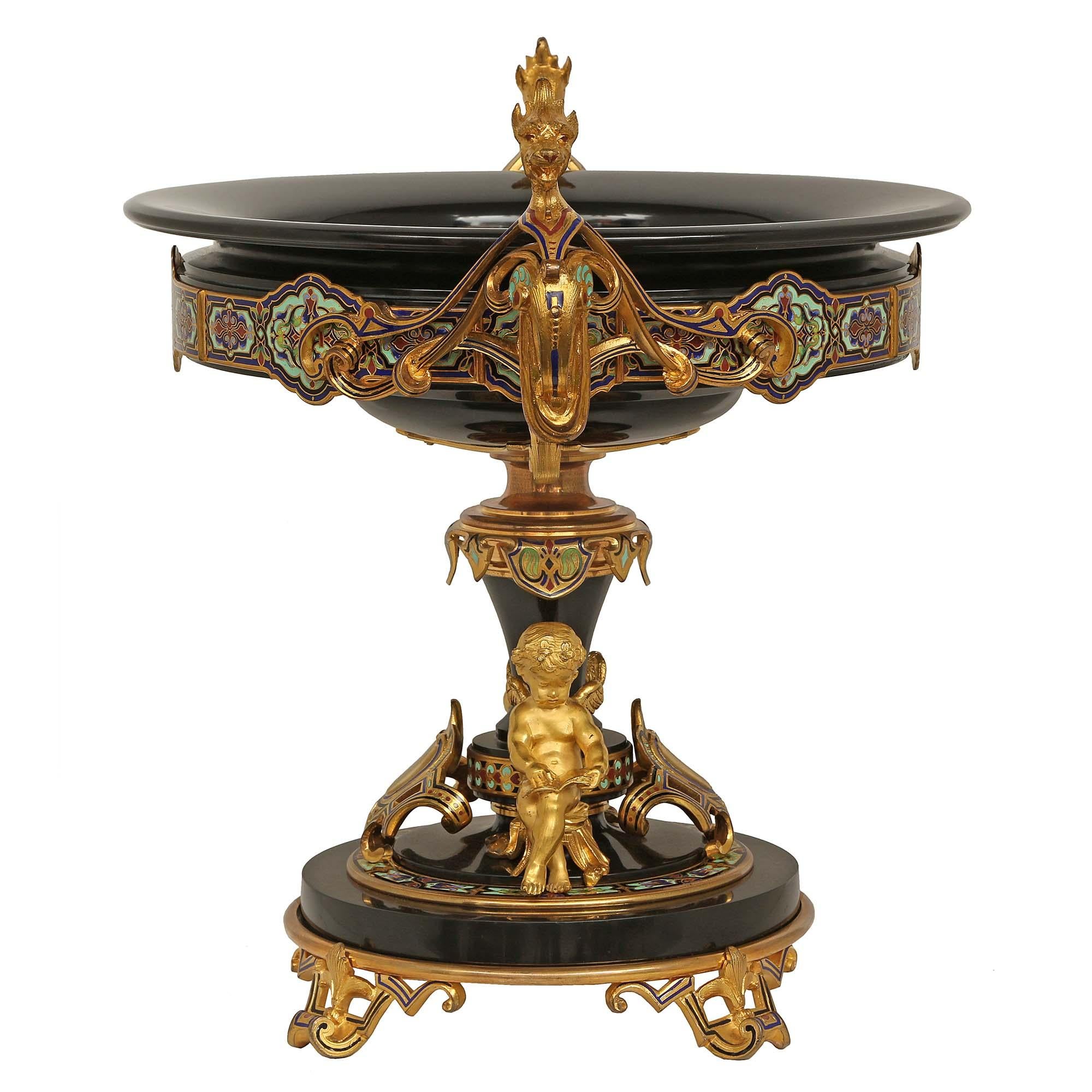 French 19th Century Belle Époque Period Marble, Ormolu and Cloisonné Centerpiece In Good Condition For Sale In West Palm Beach, FL
