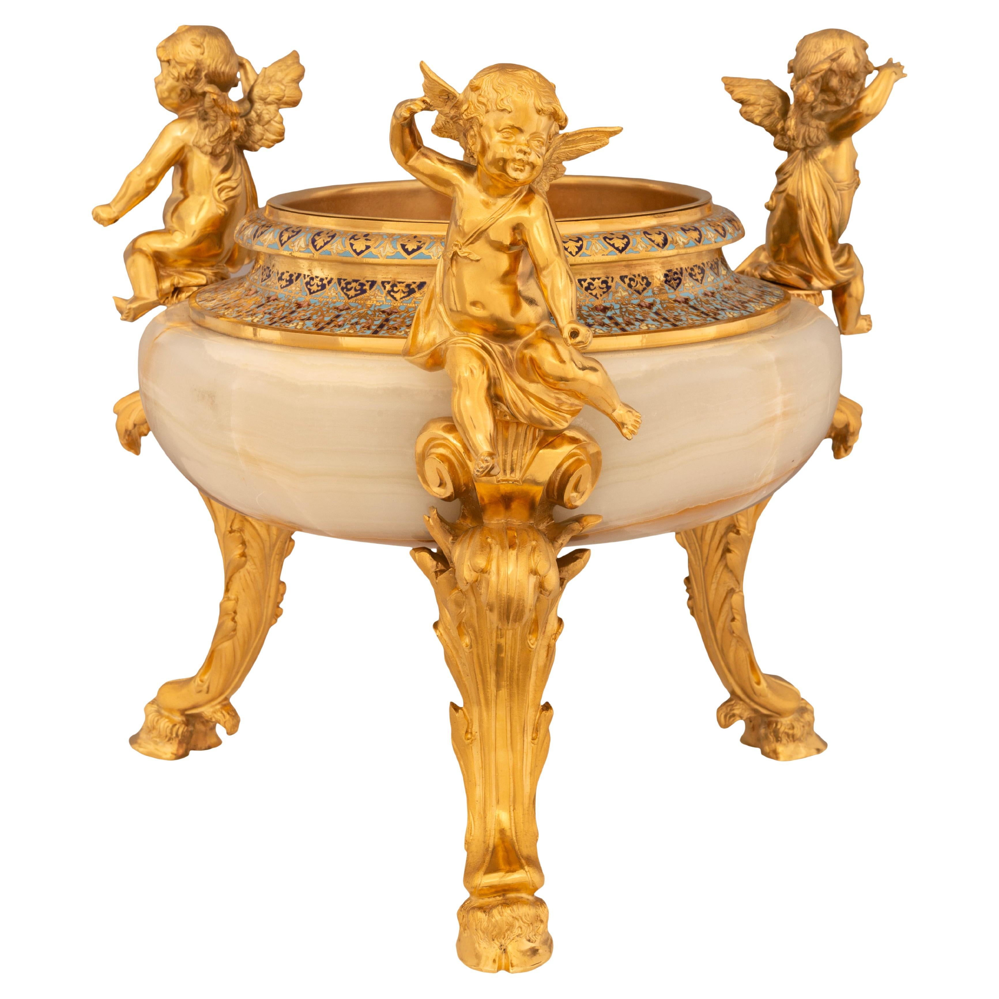 French 19th century Belle Epoque period Onyx, Cloisonné and Ormolu centerpiece