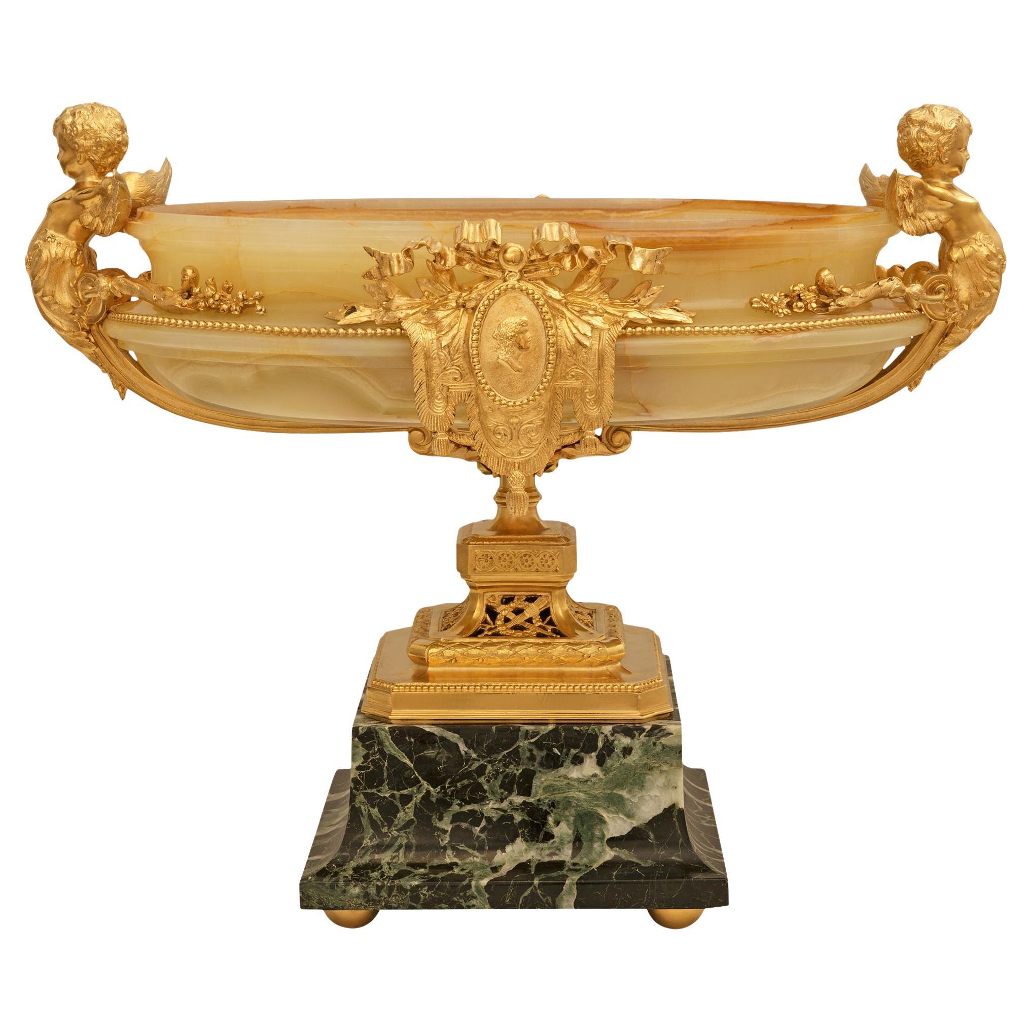 French 19th century Belle Epoque Period Onyx, Marble and Ormolu centerpiece