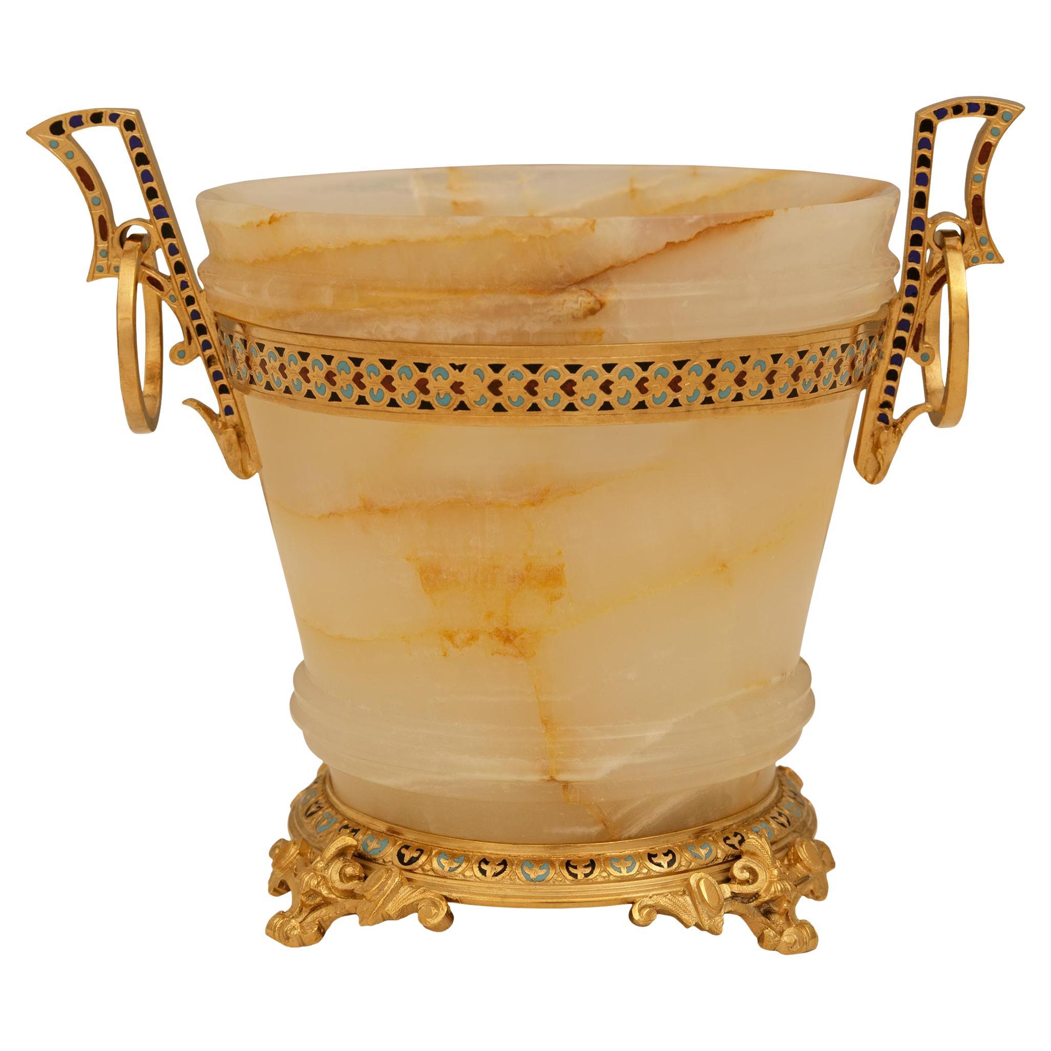 French 19th century Belle Epoque Period Onyx, Ormolu and Cloisonné urn
