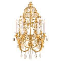 Lustre français du 19ème siècle d'époque Belle poque en bronze doré et cristal de Baccarat
