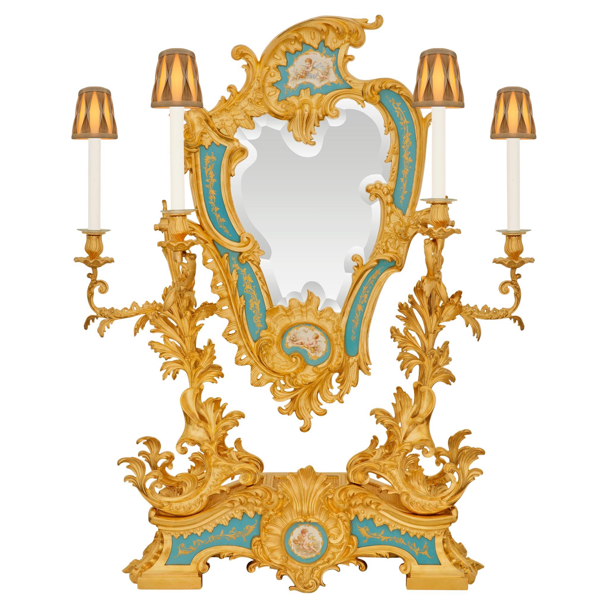 French 19th century Belle Epoque Ormolu and Porcelain Vanity Mirror