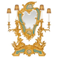 Antique French 19th century Belle Epoque Period Ormolu and Porcelain Vanity Mirror