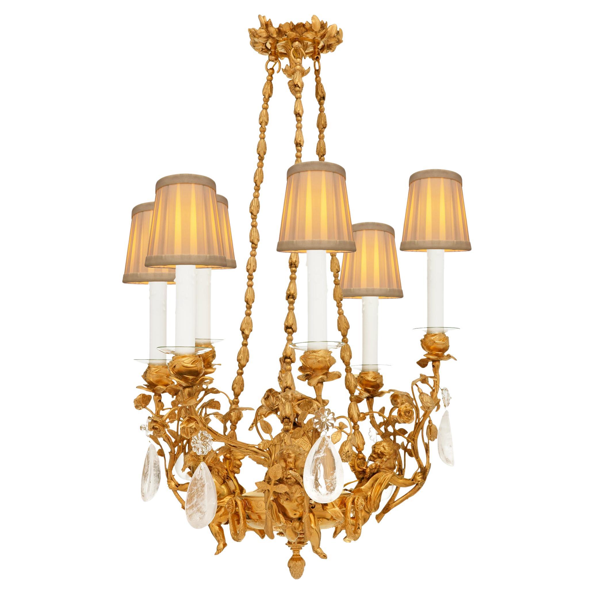 Lampadario francese del XIX secolo del periodo Belle Epoque in ormolu e cristallo di rocca