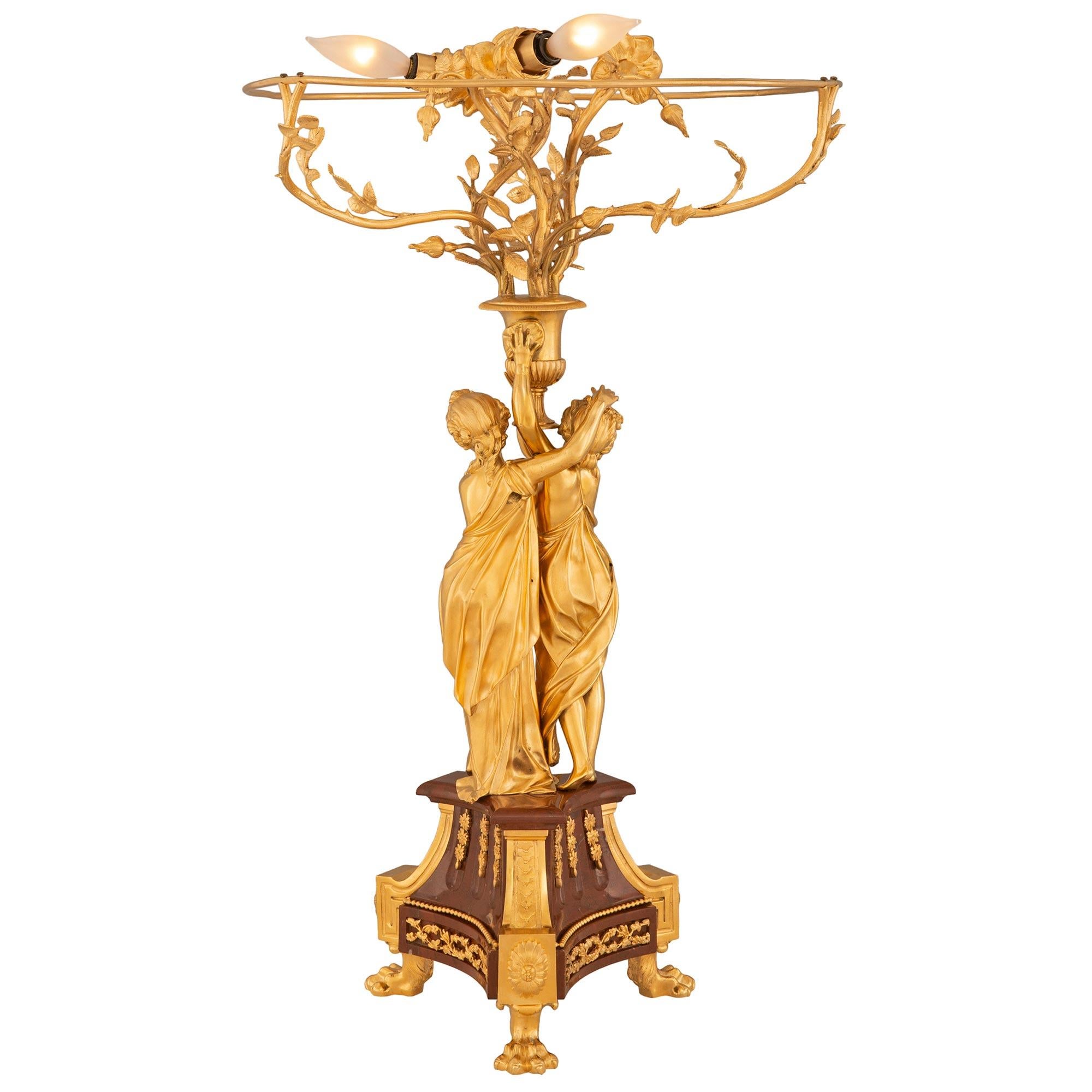 French 19th Century Belle Époque Period Ormolu And Rouge Griotte Marble Lamp For Sale 5