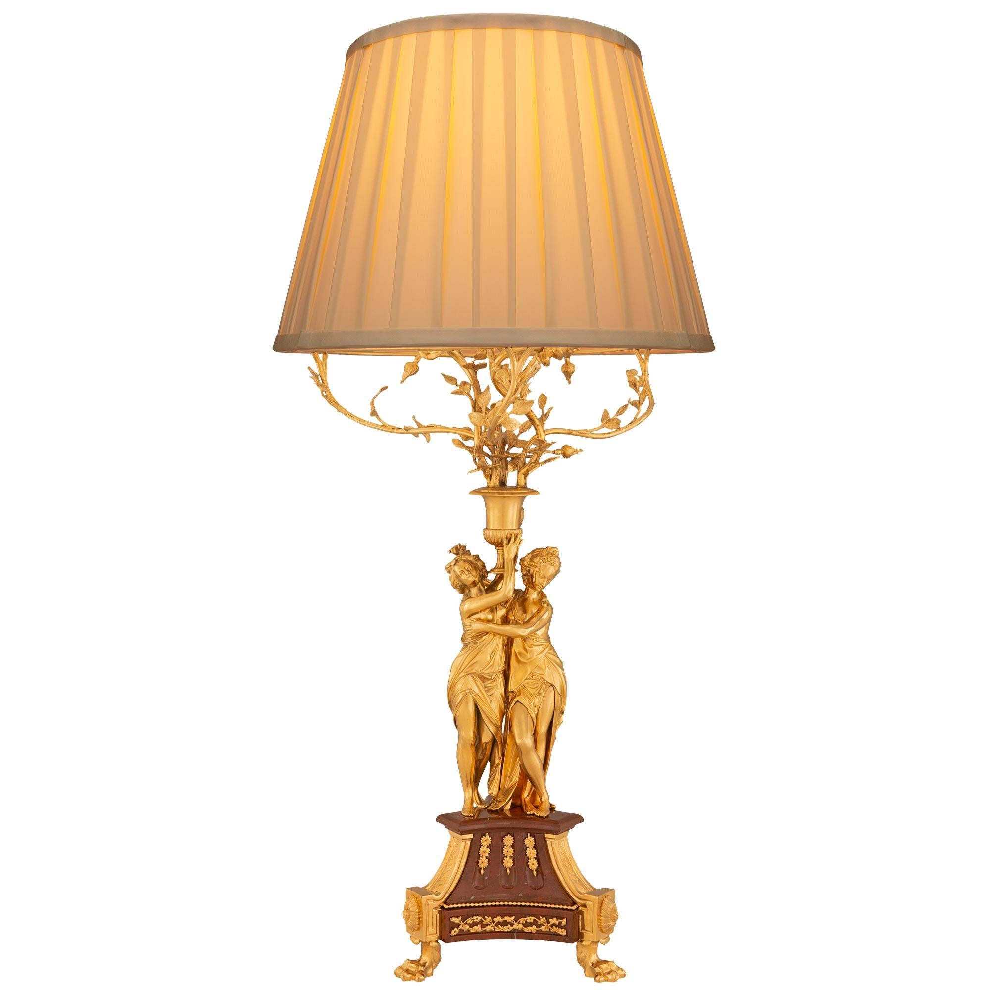 French 19th Century Belle Époque Period Ormolu And Rouge Griotte Marble Lamp For Sale 6