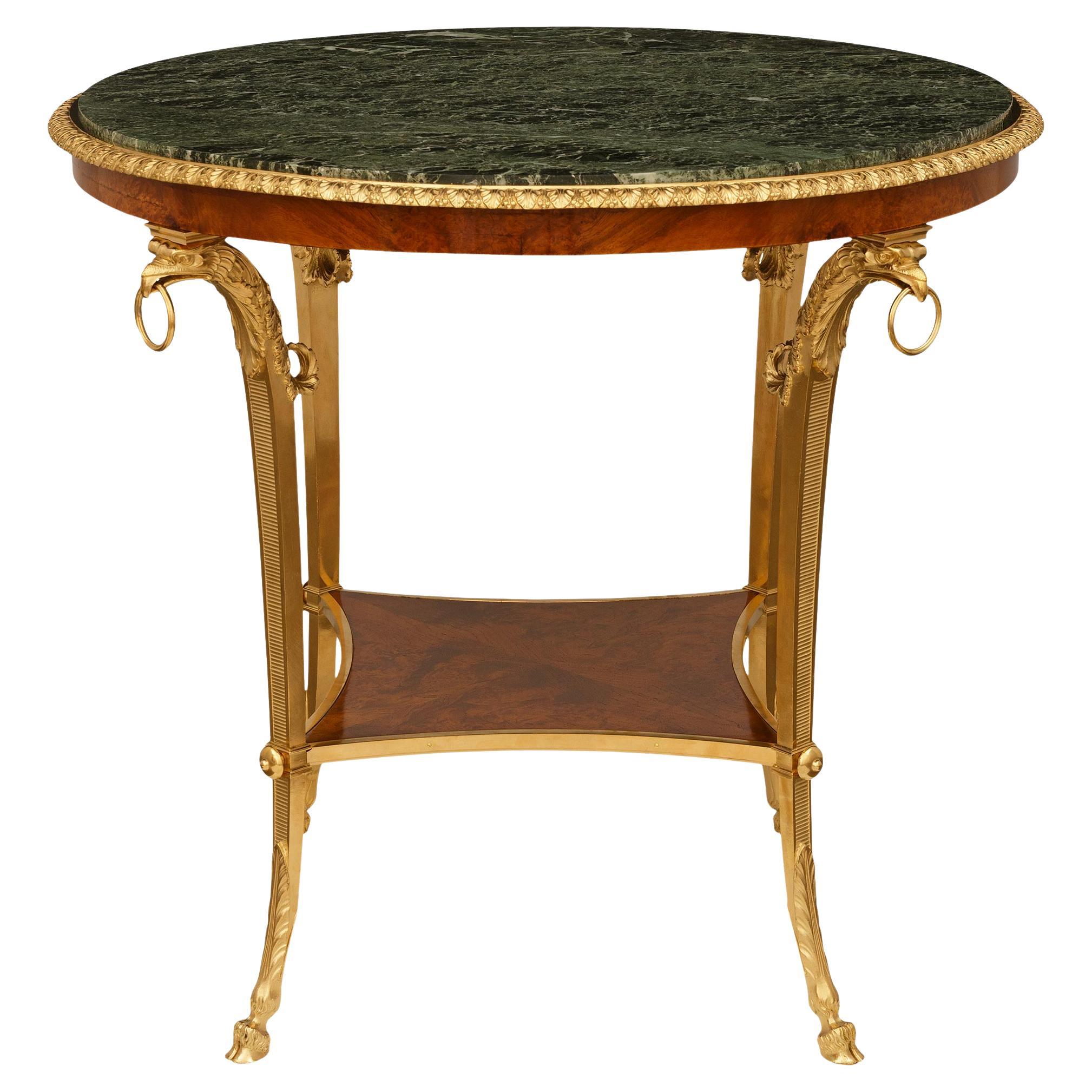 French 19th century Belle Epoque Period Ormolu, Mahogany and Marble side table