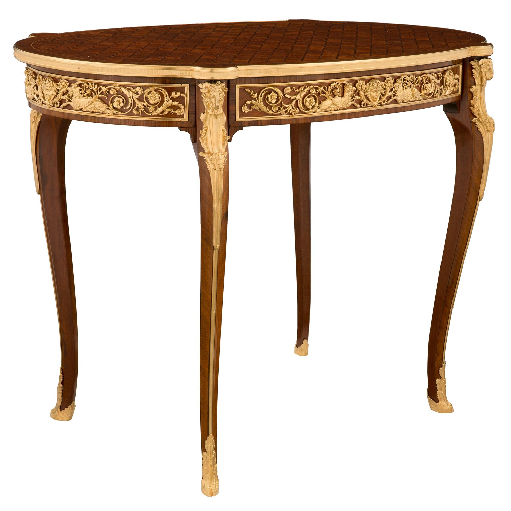 Louis XV French 19th Century Belle Époque Period Oval Side Table/Desk, Signed Sormani For Sale