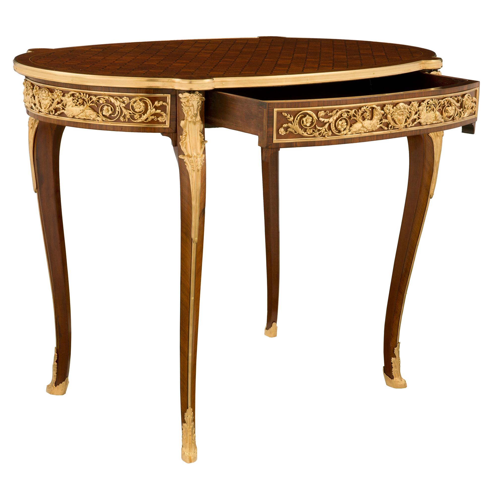 French 19th Century Belle Époque Period Oval Side Table/Desk, Signed Sormani In Good Condition For Sale In West Palm Beach, FL