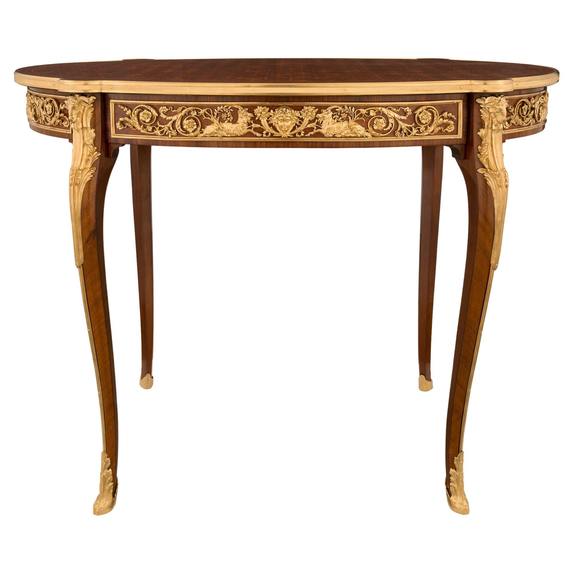 Ovaler Beistelltisch/Schreibtisch aus der Belle-Poque-Periode des 19. Jahrhunderts, signiert Sormani