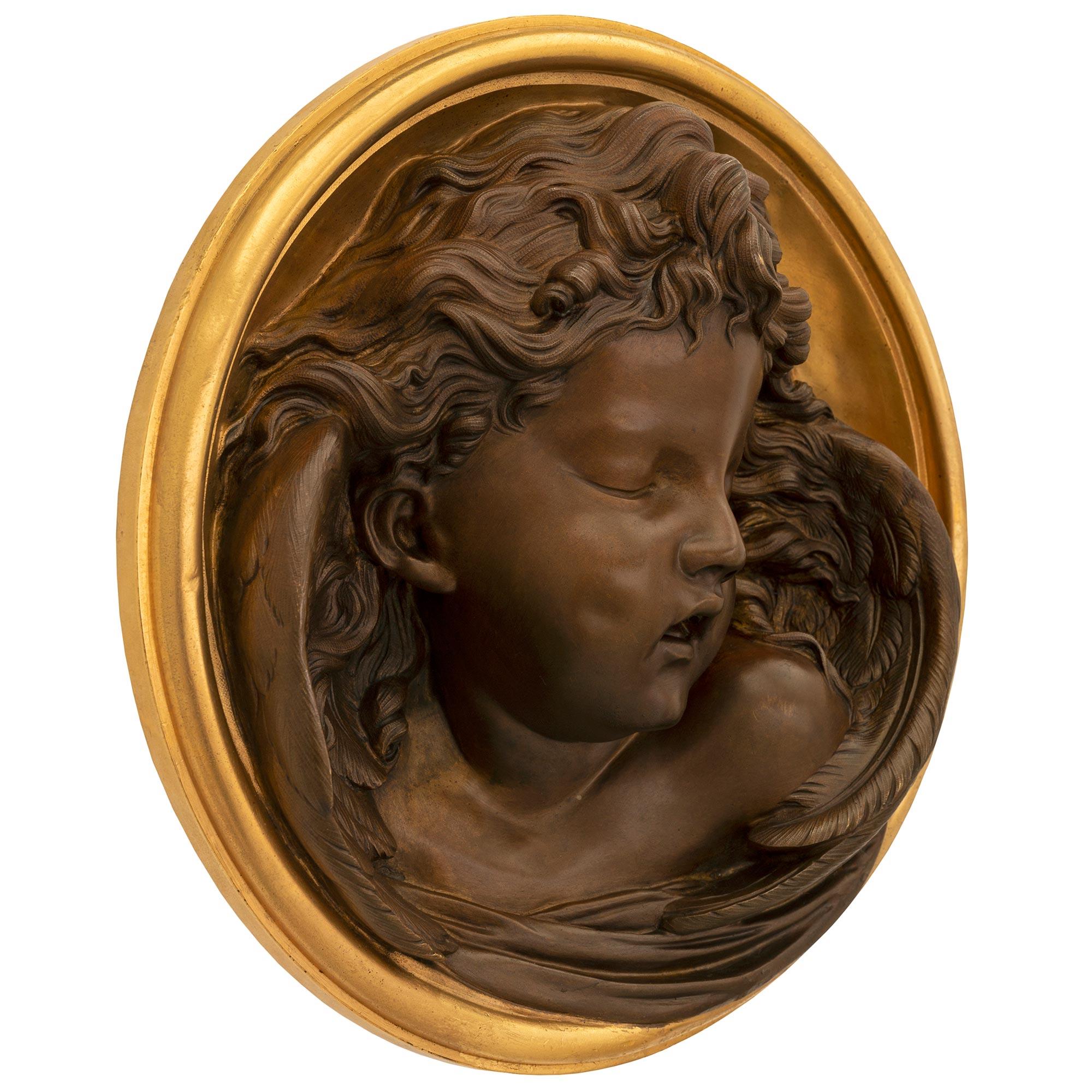 Louis XVI French 19th Century Belle Époque Period Patinated Bronze and Ormolu Wall Plaque For Sale