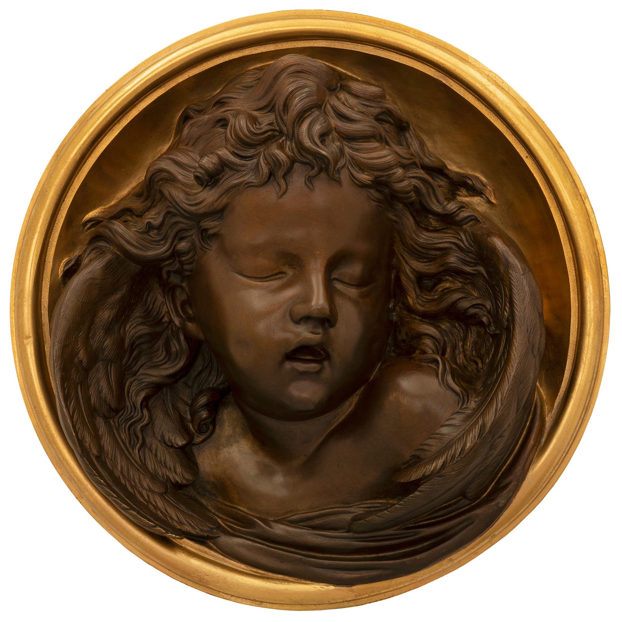 French 19th Century Belle Époque Period Patinated Bronze and Ormolu Wall Plaque For Sale 2
