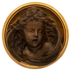 Plaque murale française du 19ème siècle, période Belle Époque, en bronze patiné et ormolu.