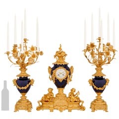 French 19th century Belle Epoque Period Sévres Porcelain and Ormolu clock set