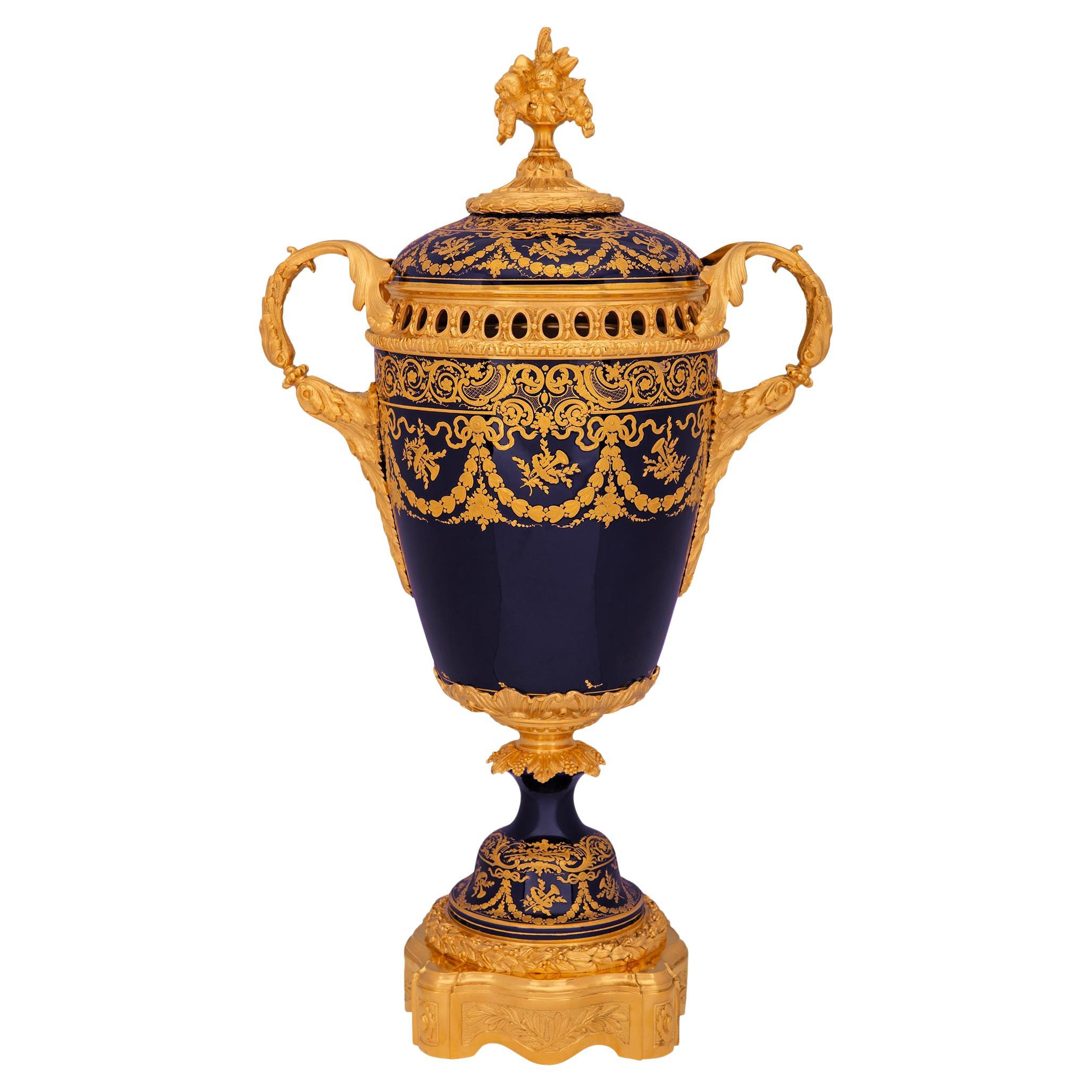 French 19th century Belle Époque period Sèvres Porcelain and Ormolu urn