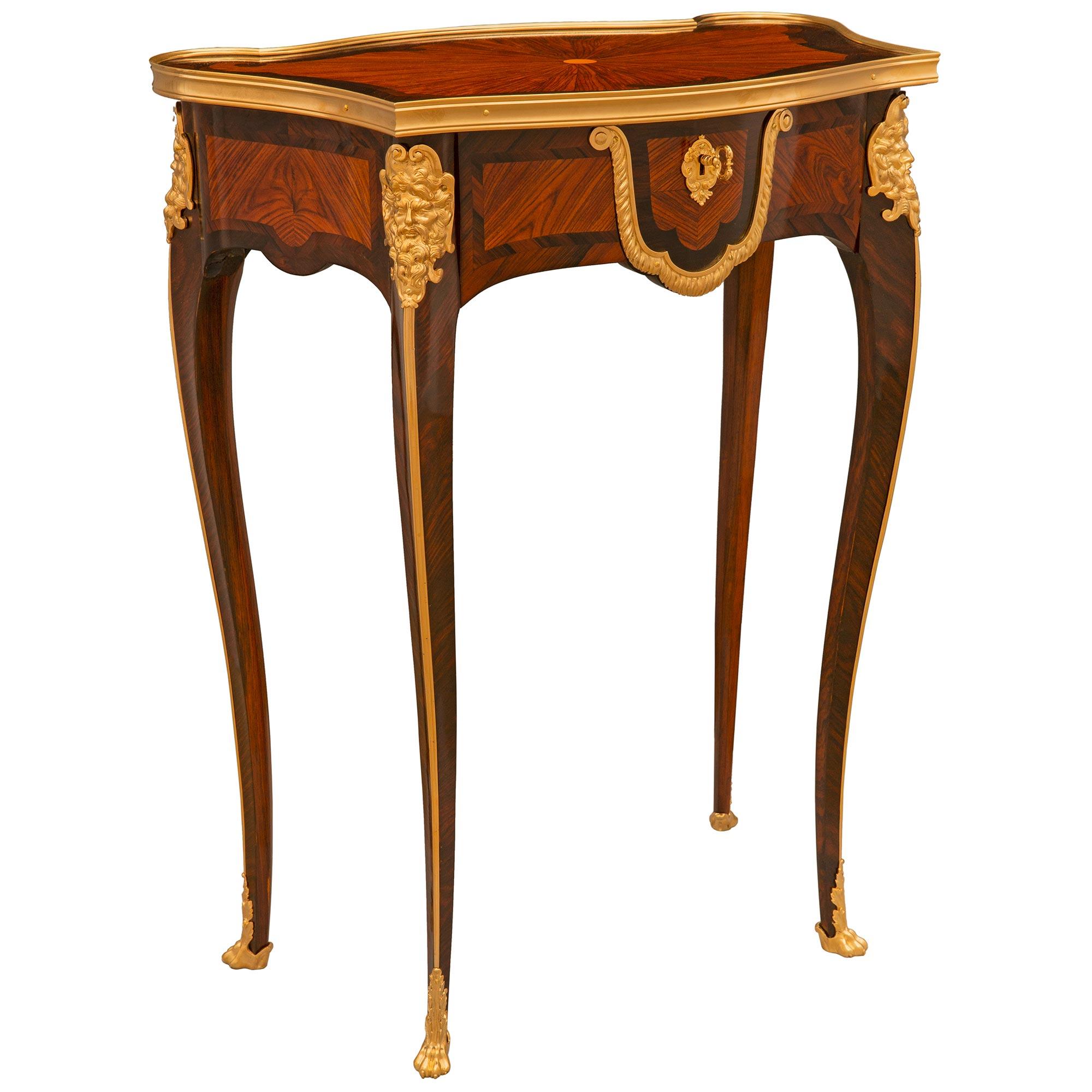 Belle Époque French 19th Century Belle Epoque Period Tulipwood, Kingwood & Ormolu Side Table For Sale