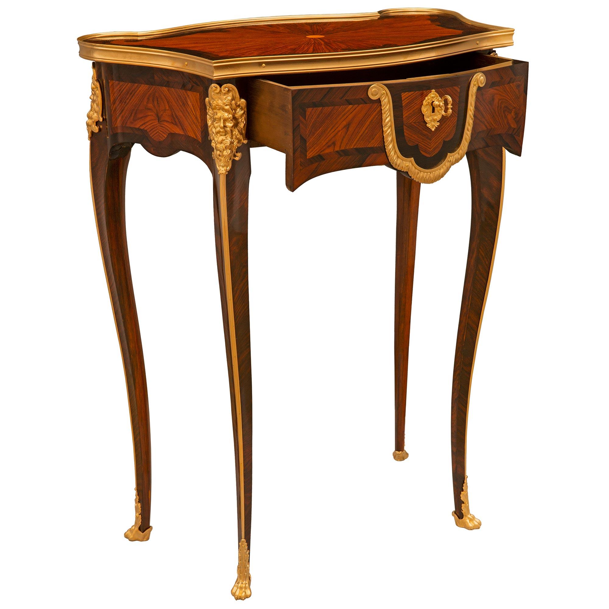 French 19th Century Belle Epoque Period Tulipwood, Kingwood & Ormolu Side Table In Good Condition For Sale In West Palm Beach, FL