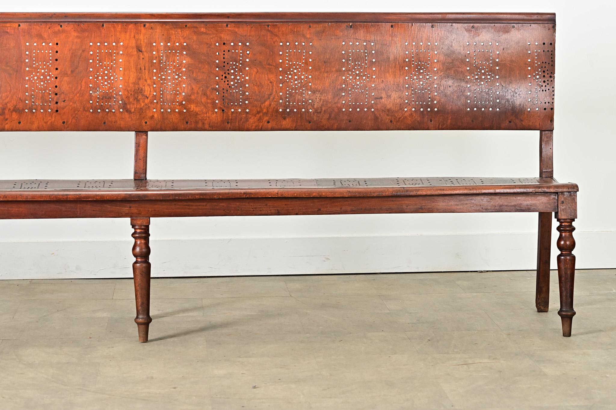 French Provincial French 19th Century Bentwood Bench with Pierced Back For Sale