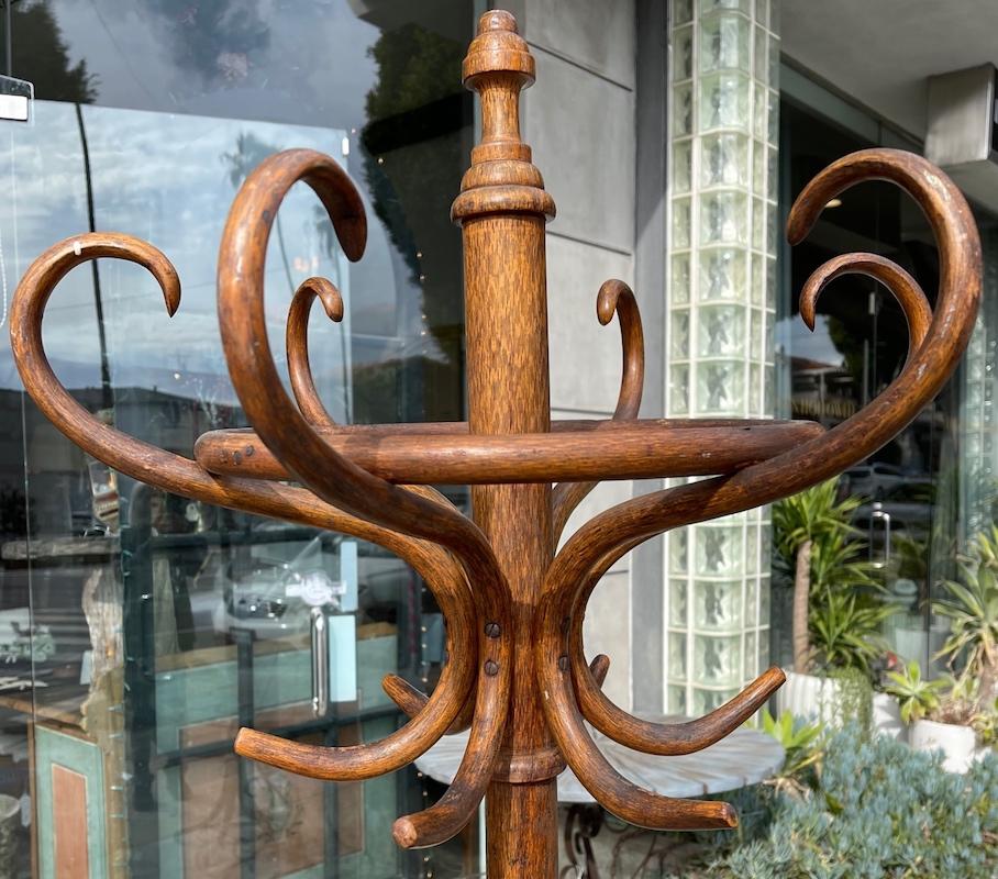 Stained French 19th Century Bentwood Bistro Coat Stand For Sale