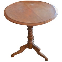 Antique French 19th Century Biedermeier Pear-Wood Round Pedestal Side Table.