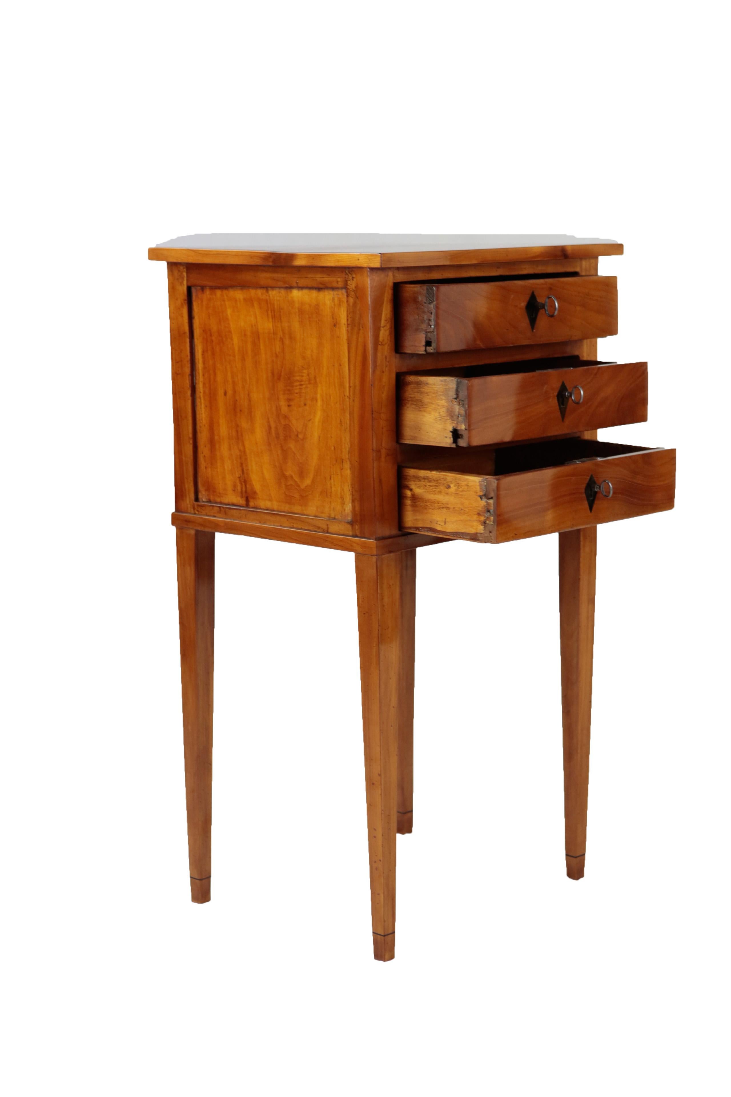 Early 19th Century French 19th Century Biedermeier Period Side Table, Solid Cherrywood, 3 Drawers For Sale