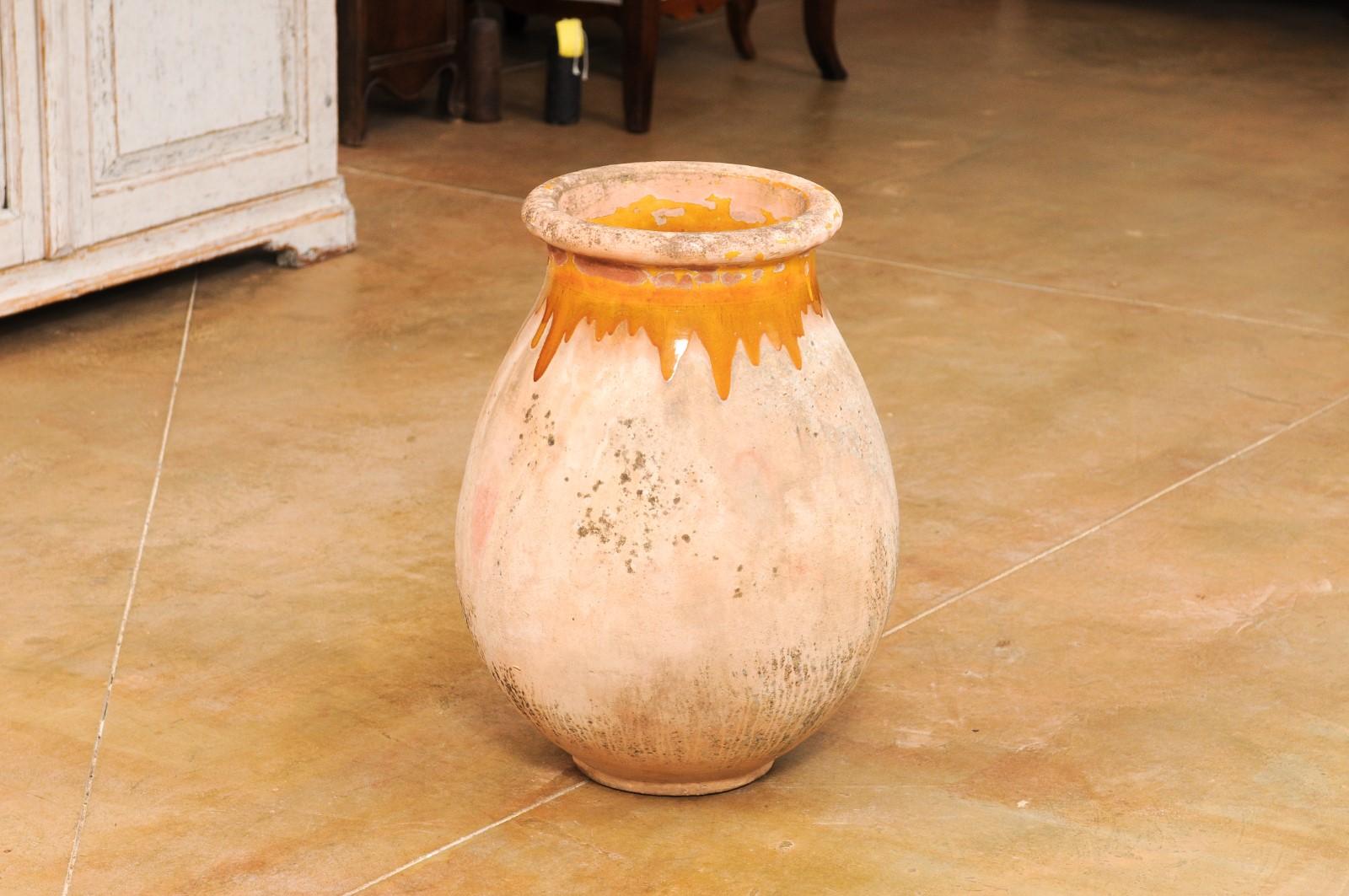 French 19th Century Biot Pottery Jar with Yellow Glaze and Dripping Effect For Sale 5