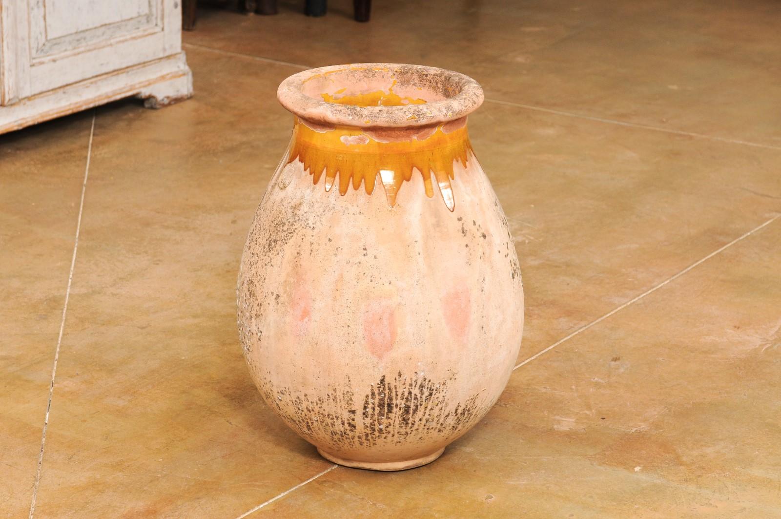 French 19th Century Biot Pottery Jar with Yellow Glaze and Dripping Effect For Sale 2