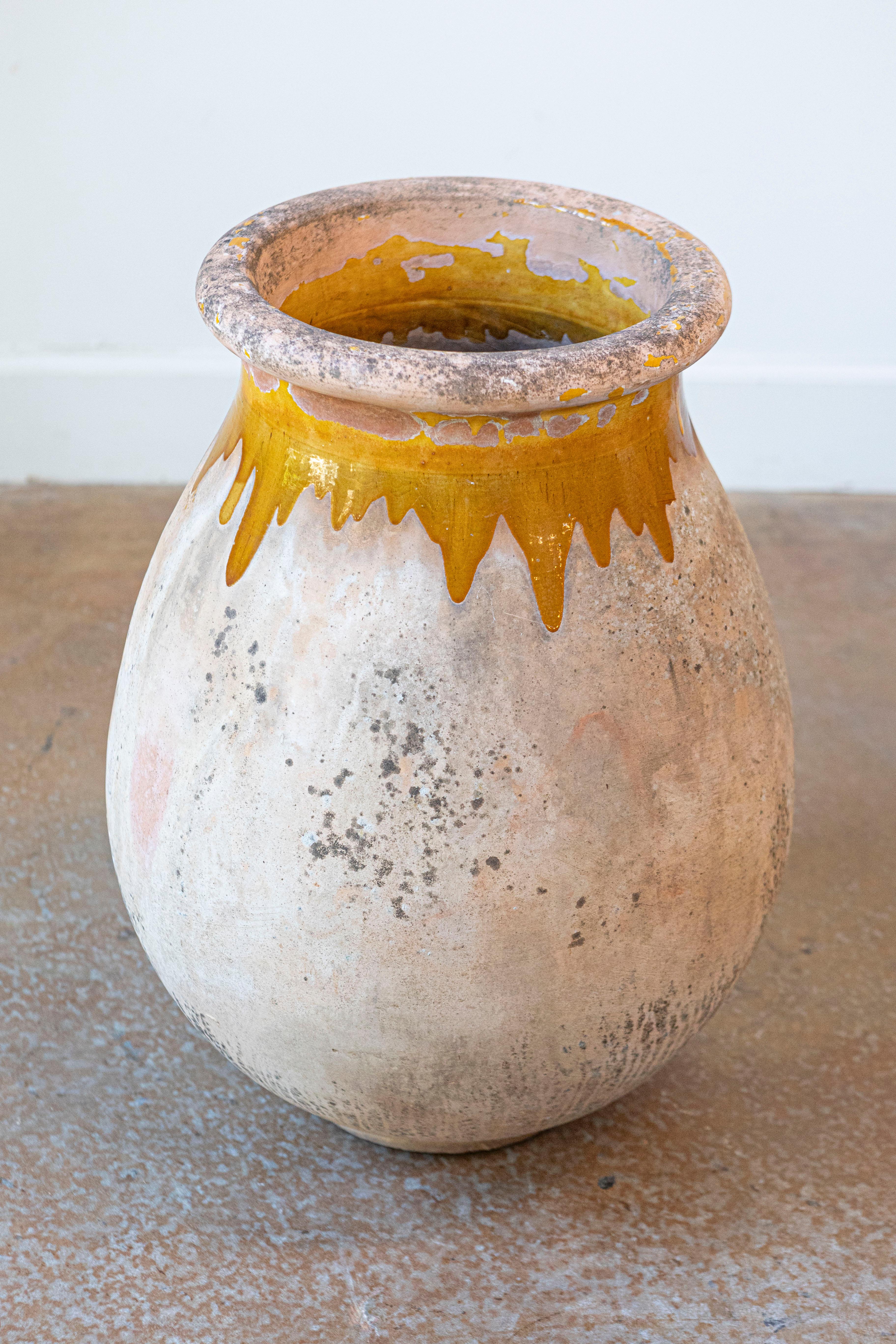 French 19th Century Biot Pottery Jar with Yellow Glaze and Dripping Effect 2