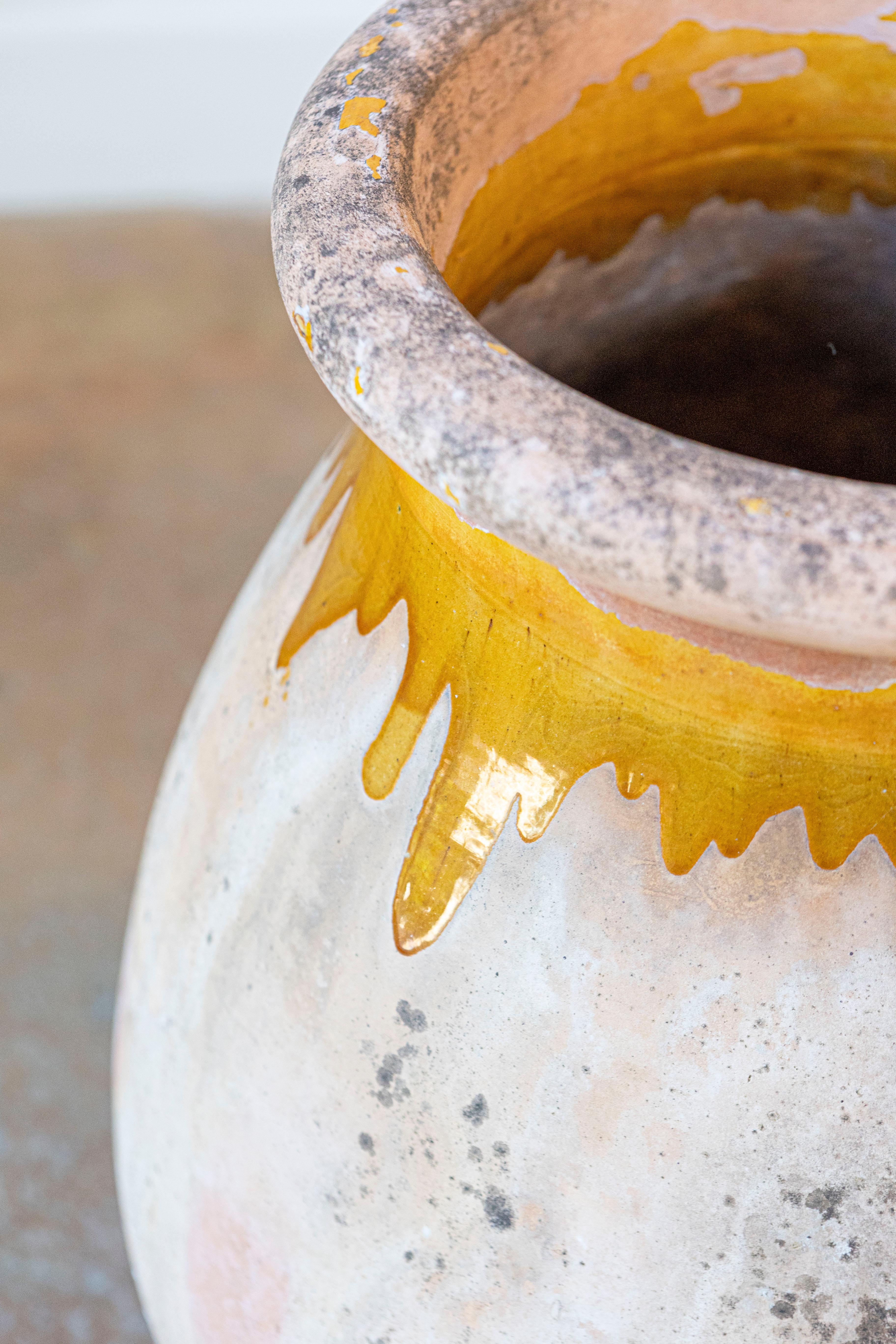 French 19th Century Biot Pottery Jar with Yellow Glaze and Dripping Effect 3