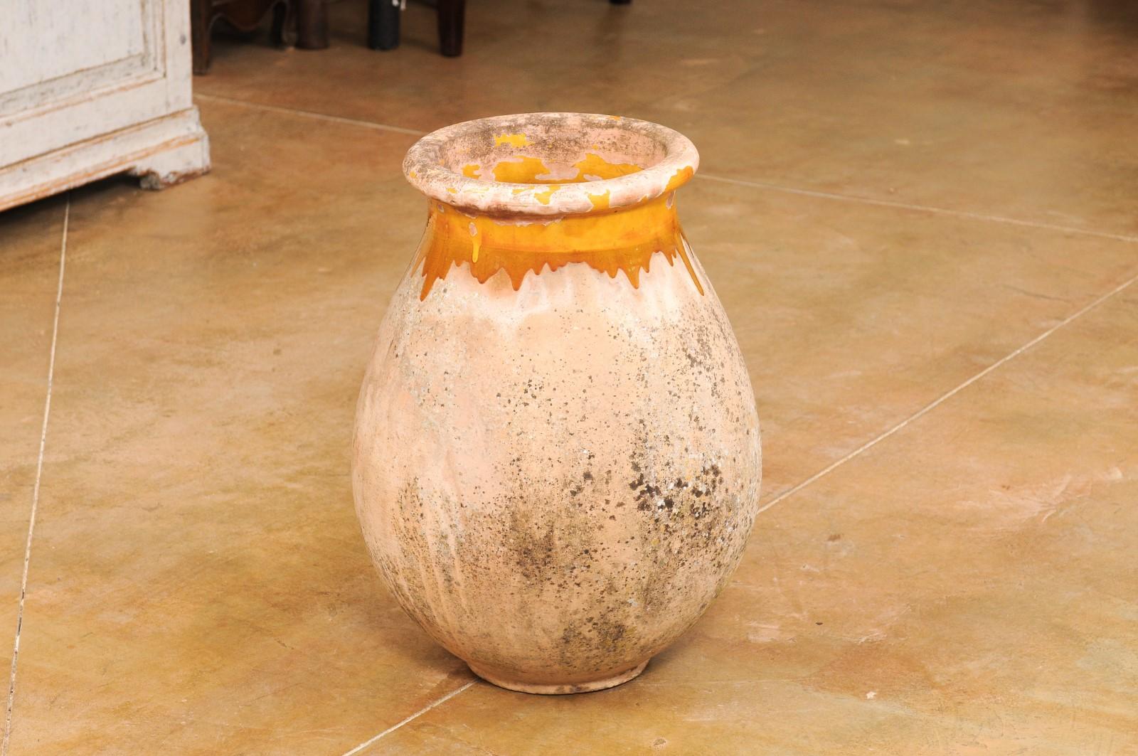 French 19th Century Biot Pottery Jar with Yellow Glaze and Dripping Effect For Sale 4