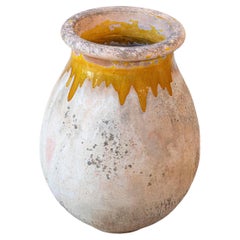 French 19th Century Biot Pottery Jar with Yellow Glaze and Dripping Effect