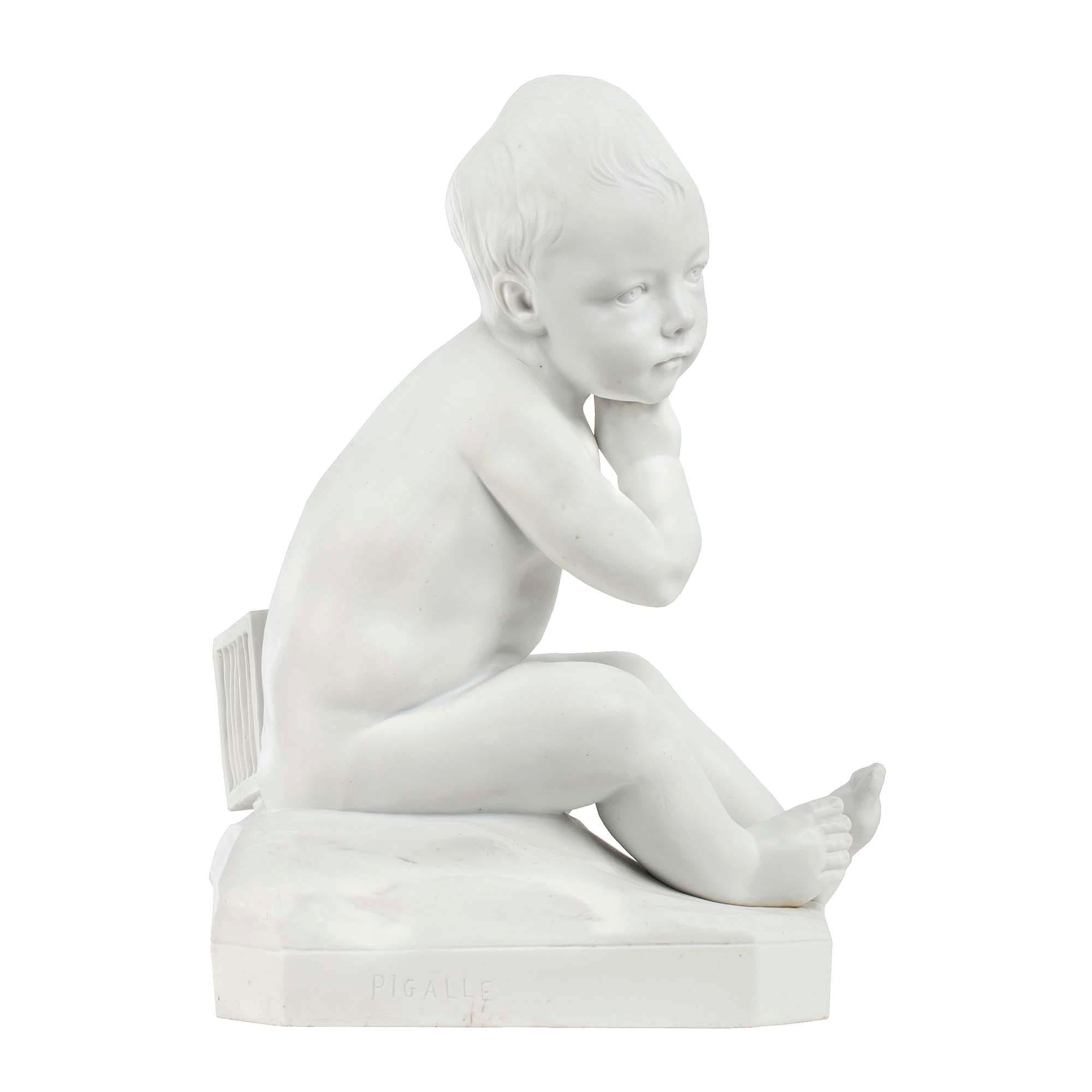 French 19th Century Biscuit De Sèvres Statuary of “Enfant À La Cage” In Good Condition For Sale In West Palm Beach, FL