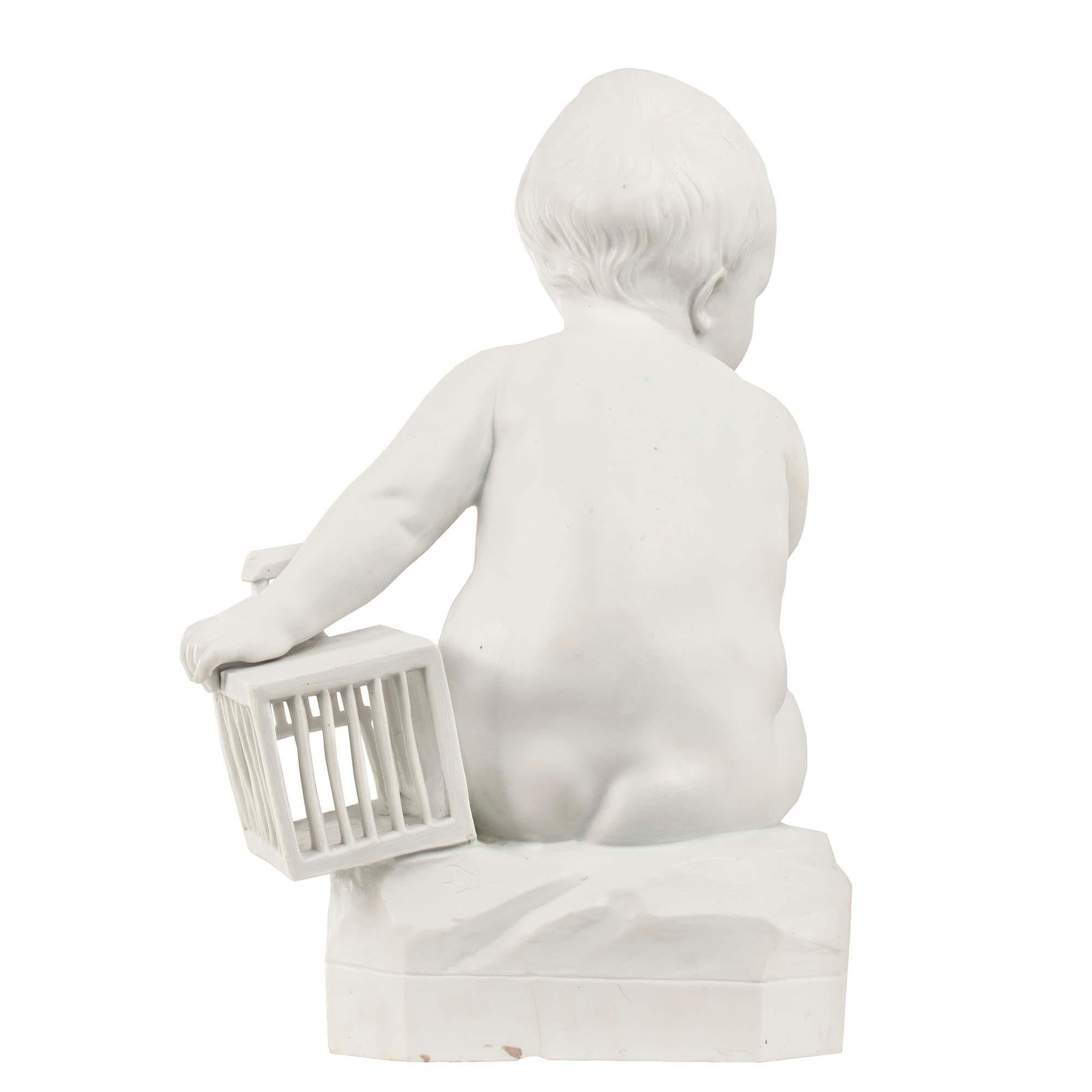 Porcelain French 19th Century Biscuit De Sèvres Statuary of “Enfant À La Cage” For Sale