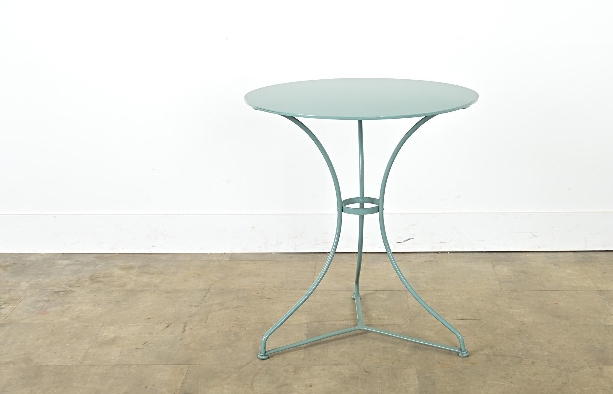 This antique bistro table from 19th century France will be an eyecatching occasional table for your garden or interior, having recently been powdercoated in a refreshing shade of aqua-green. Comfortable for two people to enjoy a coffee or a drink,