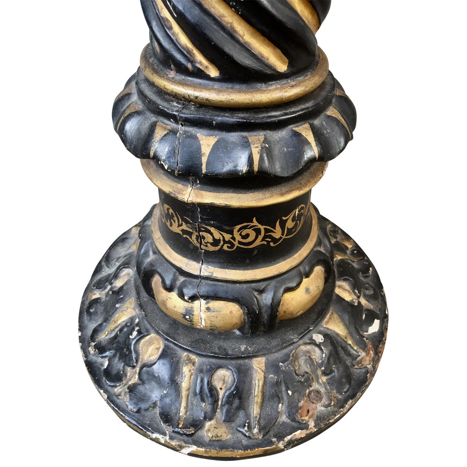 Französisch 19. Jahrhundert Schwarz und vergoldet Twisted Barock Style Pedestal (Gemalt) im Angebot