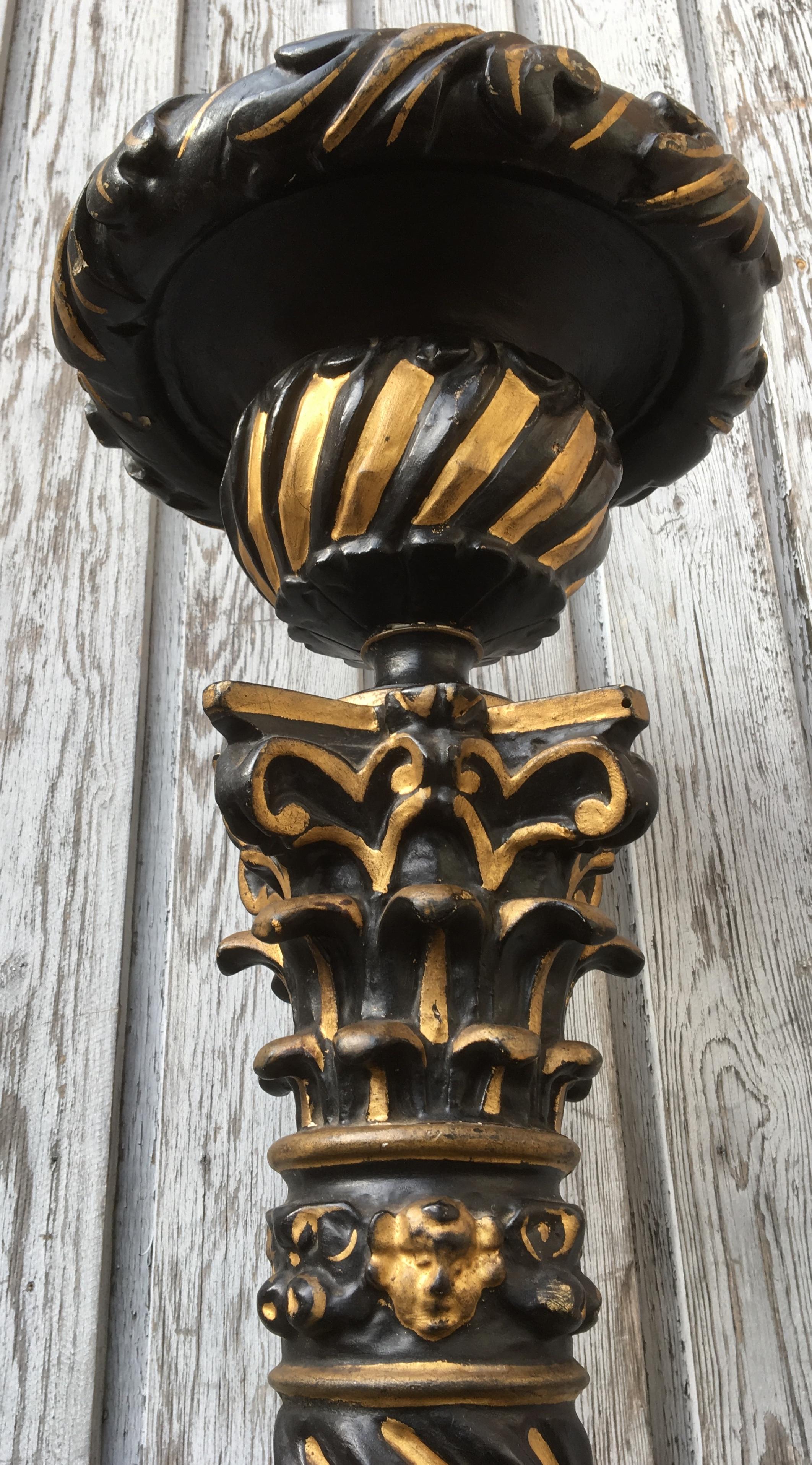 French 19th Century Black And Gilded Twisted Baroque Style Pedestal For Sale 1