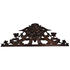 French 19th Century Black Forest Carved Walnut Fruit and Flower Pediment / Crest