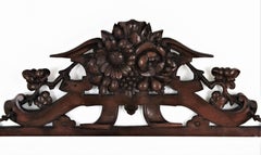 French 19th Century Black Forest Carved Walnut Fruit and Flower Pediment / Crest