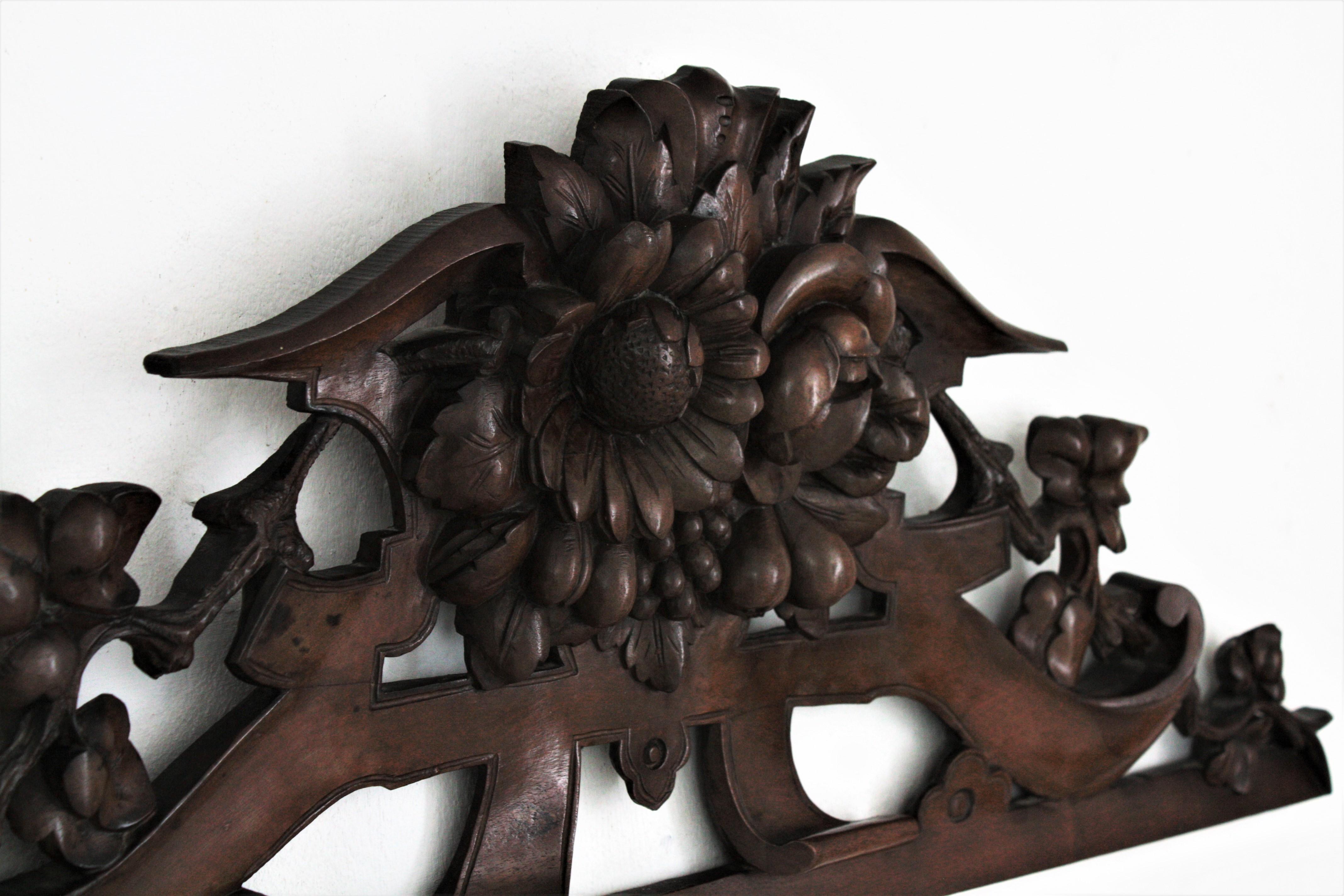 English French 19th Century Black Forest Carved Walnut Fruit and Flower Pediment / Crest